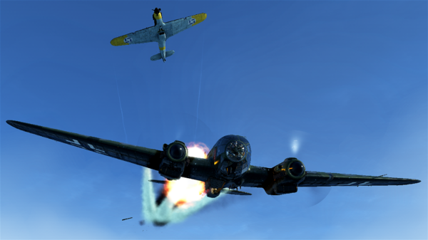 Горящий Не-111, загнувший винты Харрикейну